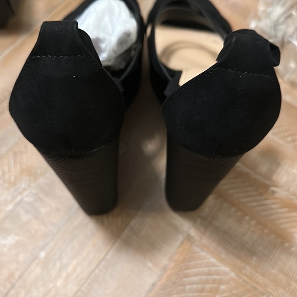 New Shoe Dazzle Kajsa High Platform Black Wedge Sandal with Ankle Ties - Picture 12 of 15